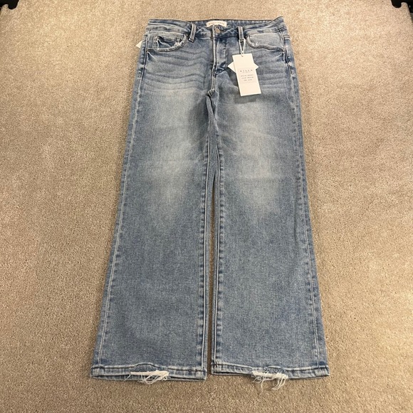 Risen Jeans Denim - Risen Jeans Straight Leg Womens 11/30 Medium Wash NEW Tummy Control Distressed